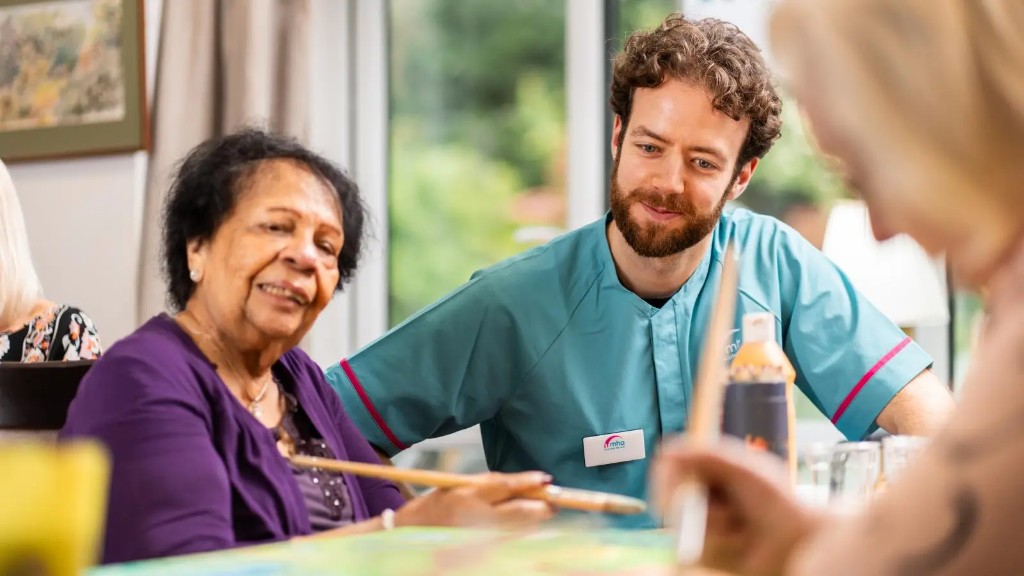 MHA staff and resident engaged in an art activity